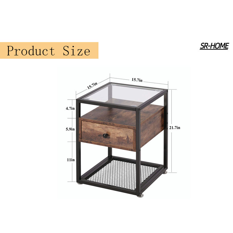 SR HOME Glass Top End Table With Storage Wayfair Canada   Glass Top End Table With Storage 